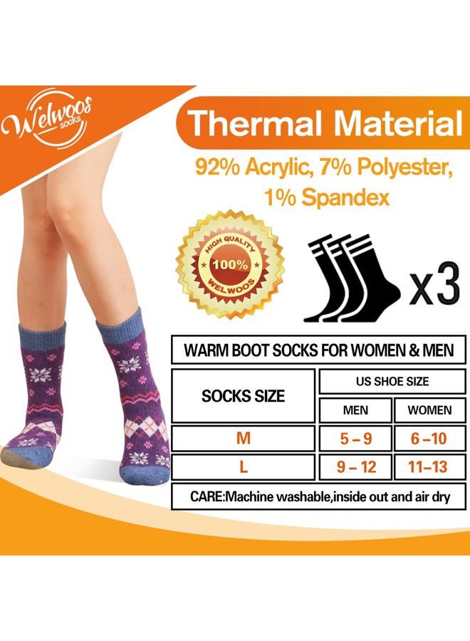 Welwoos Heated Thermal Socks for Women & Men Warm Thick Winter Ski Boot Insulated Stocking Stuffers Gift Socks 3 Pairs(Nordic,L) - Image 5