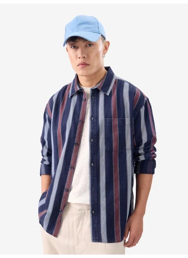 The Souled Store The Souled Store Men Stripes Blue, Rust Red Easy Fit Shirts
