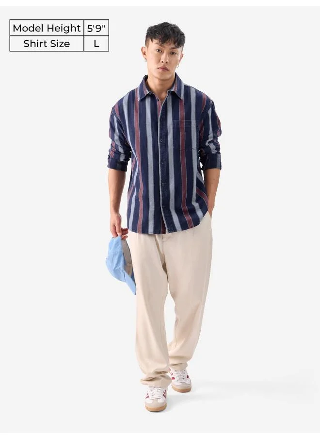 The Souled Store The Souled Store Men Stripes Blue, Rust Red Easy Fit Shirts