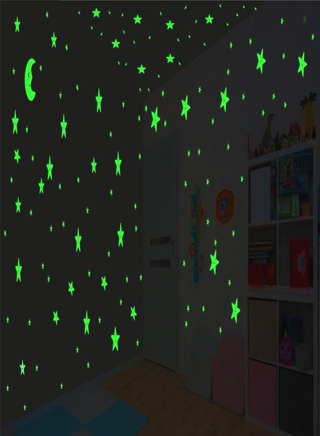 Dreamkraft Glow in The Dark Sticker - Half Smiley Moon with Smiley Stars - Light Up Your Room with This Luminous Wall Art Festival Reflective Magic Stars - Image 1