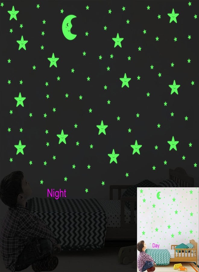 Dreamkraft Glow in The Dark Sticker - Half Smiley Moon with Smiley Stars - Light Up Your Room with This Luminous Wall Art Festival Reflective Magic Stars - Image 2