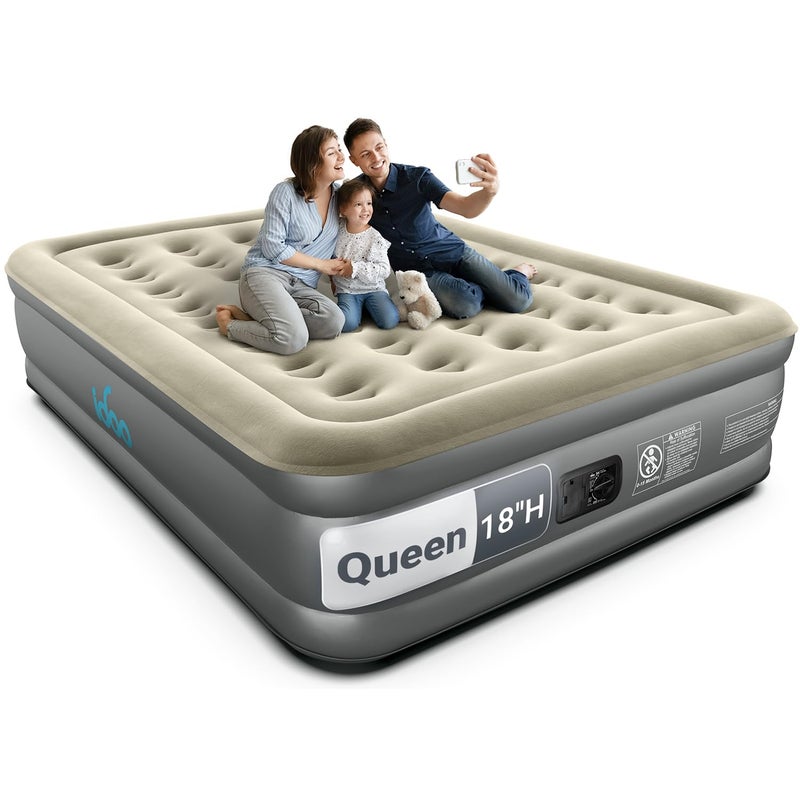 iDOO Air Mattress Queen with Built in Pump, 18 Raised Comfort Blow up Mattress, Inflatable Mattress for Home and Guest Bed, Upgraded Four Chamber Portable Air Bed, Colchon Inflable, 650 lbs Max - Image 1