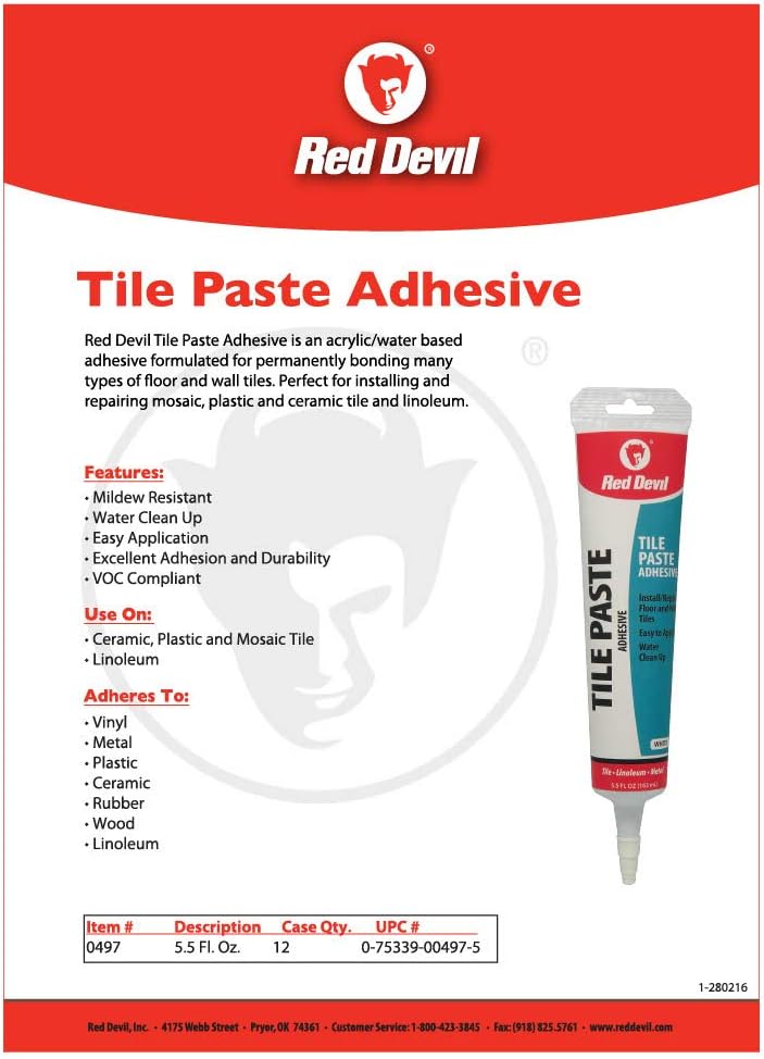 Red Devil 0497 Tile Paste Adhesive, 5.5 oz, White - Easy Application and Excellent Adhesion - Image 2