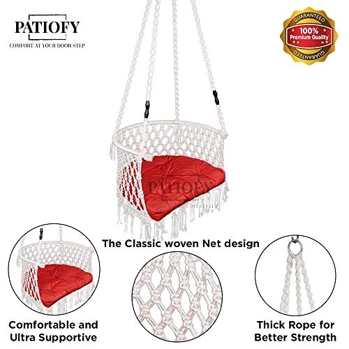 Patiofy Cotton Premium C Shape Swing For Adults And Kids/Swing For Balcony/Swing For Living Room/Hammock Swing For Adults/Jhula For Adults/Cushion & Hanging Kit Included (White) - 71 Cm, 5 Cm - Image 5