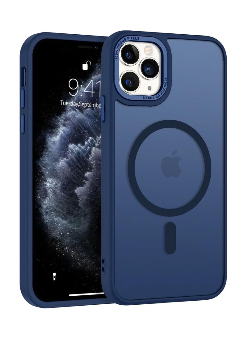 Denx Magnetic Case for iPhone 11 Pro Max 6.5-Inch Compatible with MagSafe, Translucent Matte Back Slim Shockproof Phone Cover (Dark Blue)  - Image 1