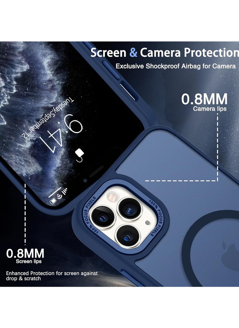 Denx Magnetic Case for iPhone 11 Pro Max 6.5-Inch Compatible with MagSafe, Translucent Matte Back Slim Shockproof Phone Cover (Dark Blue)  - Image 3