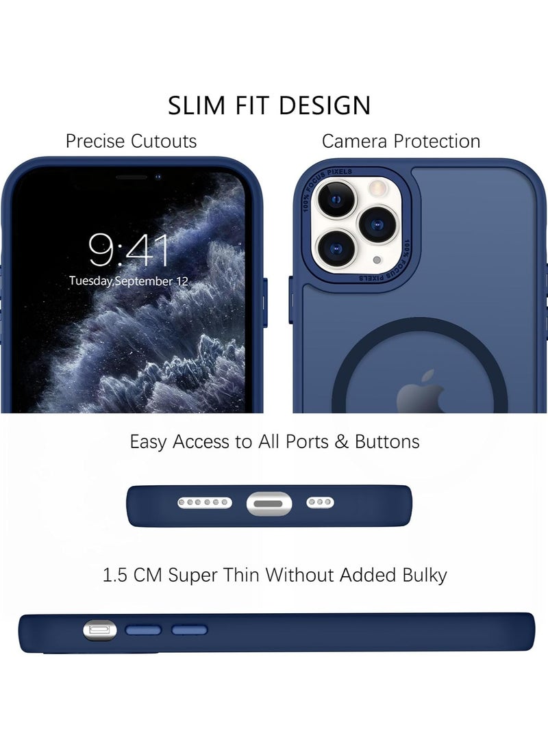 Denx Magnetic Case for iPhone 11 Pro Max 6.5-Inch Compatible with MagSafe, Translucent Matte Back Slim Shockproof Phone Cover (Dark Blue)  - Image 5