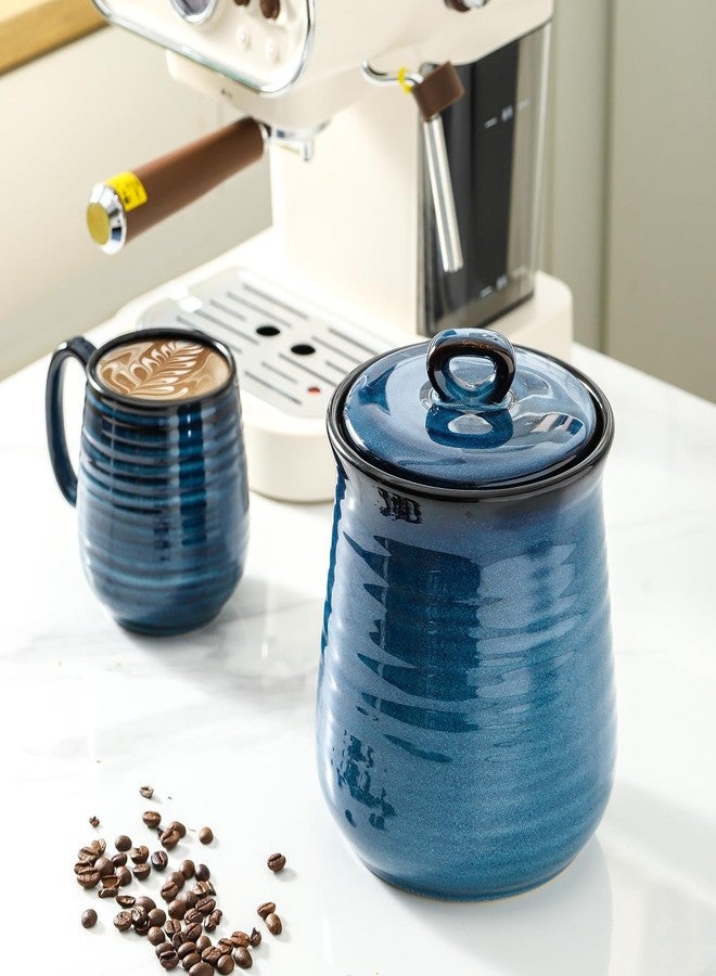 Tikooere Ceramic Canister with Lid，88 oz Wide Mouth Cookie Jar，Stoneware Food Jar for Sugar, Flour,Coffee, Tea, Dog Cat food, Set of 1,Blue - Image 3