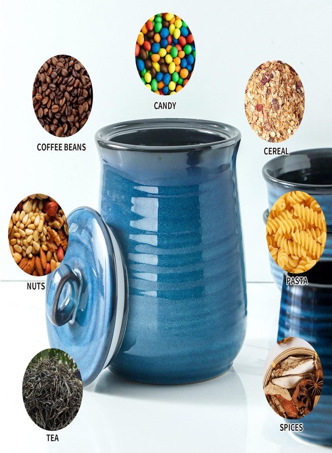Tikooere Ceramic Canister with Lid，88 oz Wide Mouth Cookie Jar，Stoneware Food Jar for Sugar, Flour,Coffee, Tea, Dog Cat food, Set of 1,Blue - Image 5