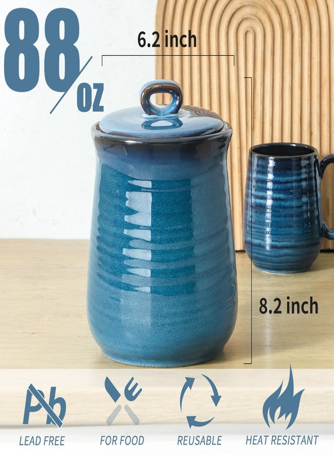 Tikooere Ceramic Canister with Lid，88 oz Wide Mouth Cookie Jar，Stoneware Food Jar for Sugar, Flour,Coffee, Tea, Dog Cat food, Set of 1,Blue - Image 2
