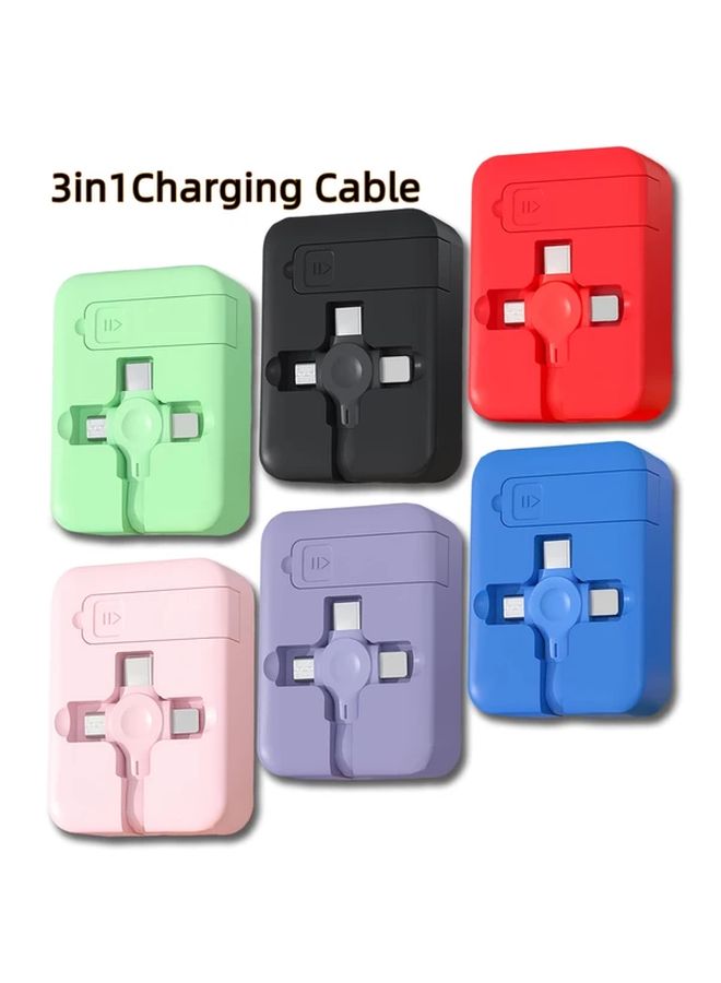 Red 2pcs Retractable 3in1 Phone Stand Data Cable 100cm Fast Charging Sync USB - Image 1