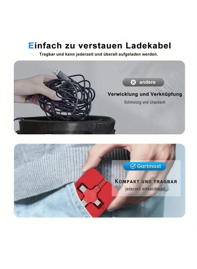 Red 2pcs Retractable 3in1 Phone Stand Data Cable 100cm Fast Charging Sync USB - Image 5