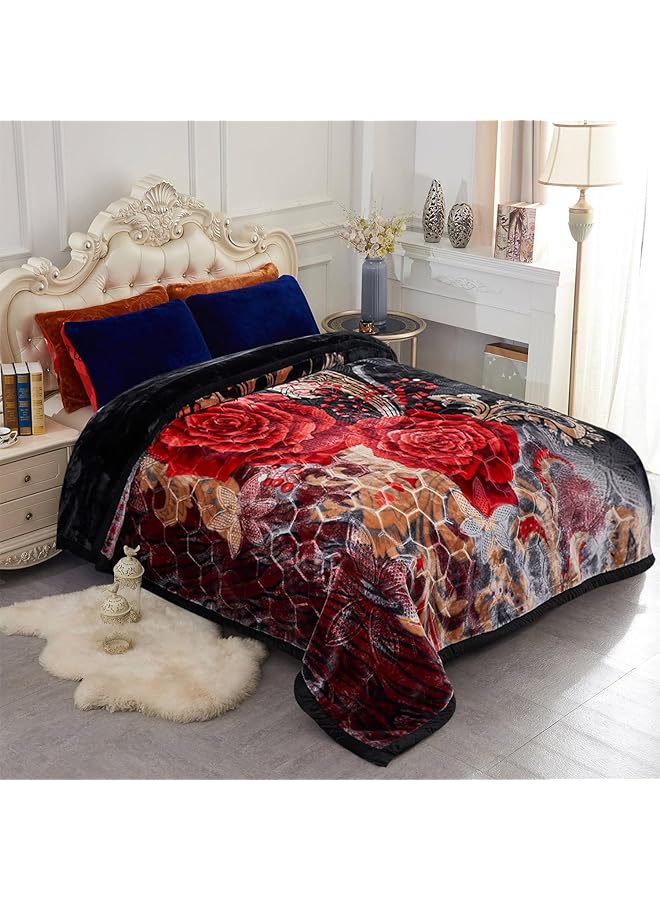 erorex Fleece Blanket Plush King Size 85 Inch X 93 Inch 10Lb Korean Style Mink Blanket Silky Soft Warm And Breathable 2 Ply A And B Printed Raschel Black Rose - Image 1