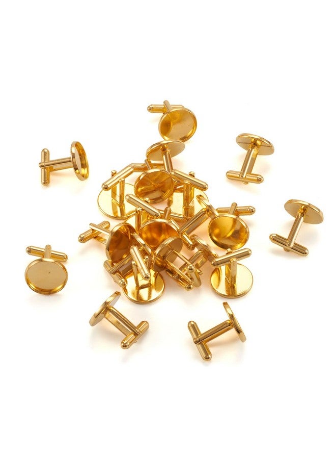 بي إتش باندا هول أزرار أكمام نحاسية للرجال من Pandahall مكونة من 20 قطعة، إطار أزرار أكمام، صينية إعداد، إطار أزرار أكمام، صينية إعداد: 16 مم/0.63 بوصة، ذهبي - Image 1