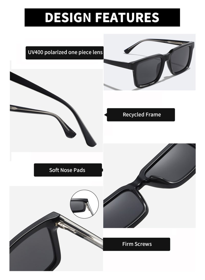 Youque TR90 Polarized sunglasses HD Polarized Lens 100% UV400 Protection Stylish Design Classic Square Sports Sun Glasses Driving for Men/Women Black - Image 5