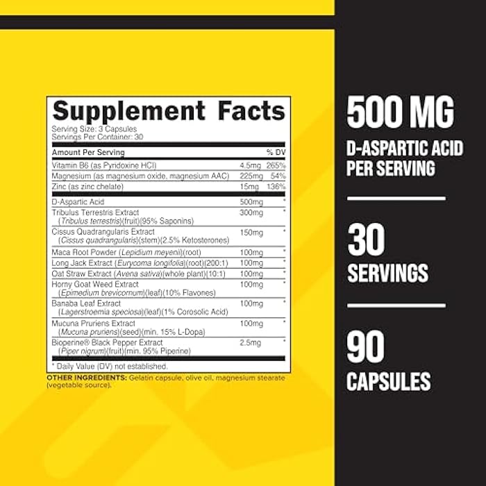 Primaforce Testosterone Complex 90 Capsules, 500mg D-Aspartic Acid Per Serving, 30 Servings - Image 2