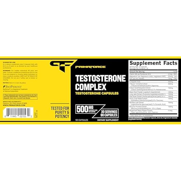 Primaforce Testosterone Complex 90 Capsules, 500mg D-Aspartic Acid Per Serving, 30 Servings - Image 5