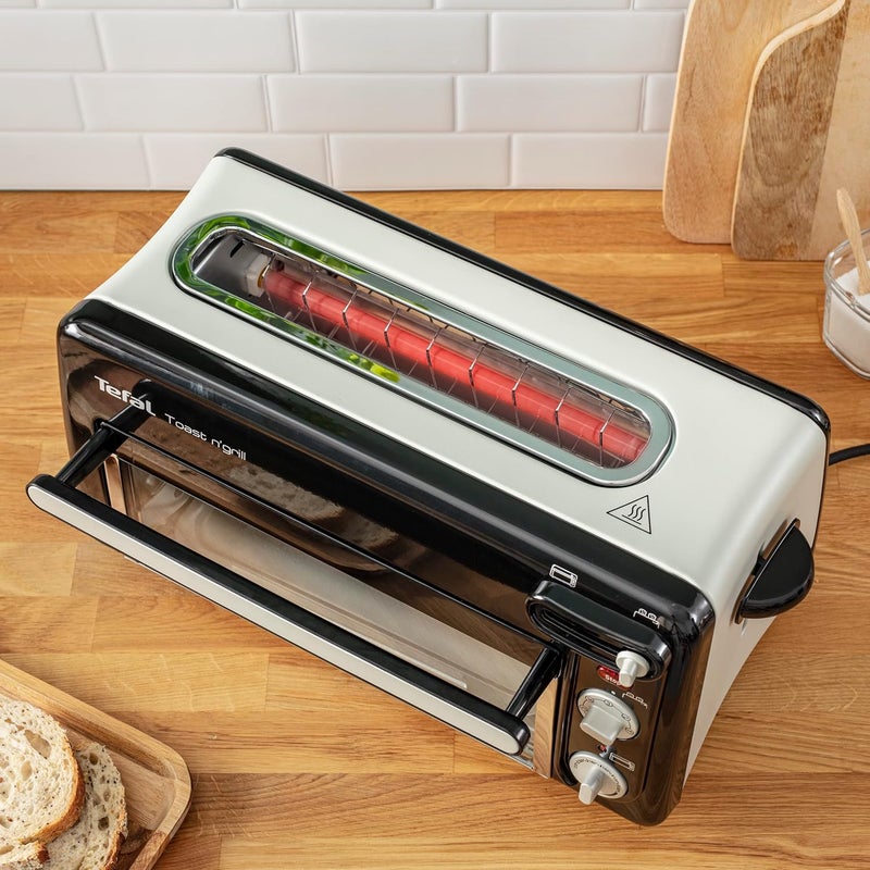 T-fal Tefal Toast & Grill TL6008 - Toaster and Oven, 2 in 1, 1300W Power, 1 Long Slot, 10 min Timer, Thermostat Adjustable up to 220 C, Includes Cookbook, Crumb Tray - Image 3