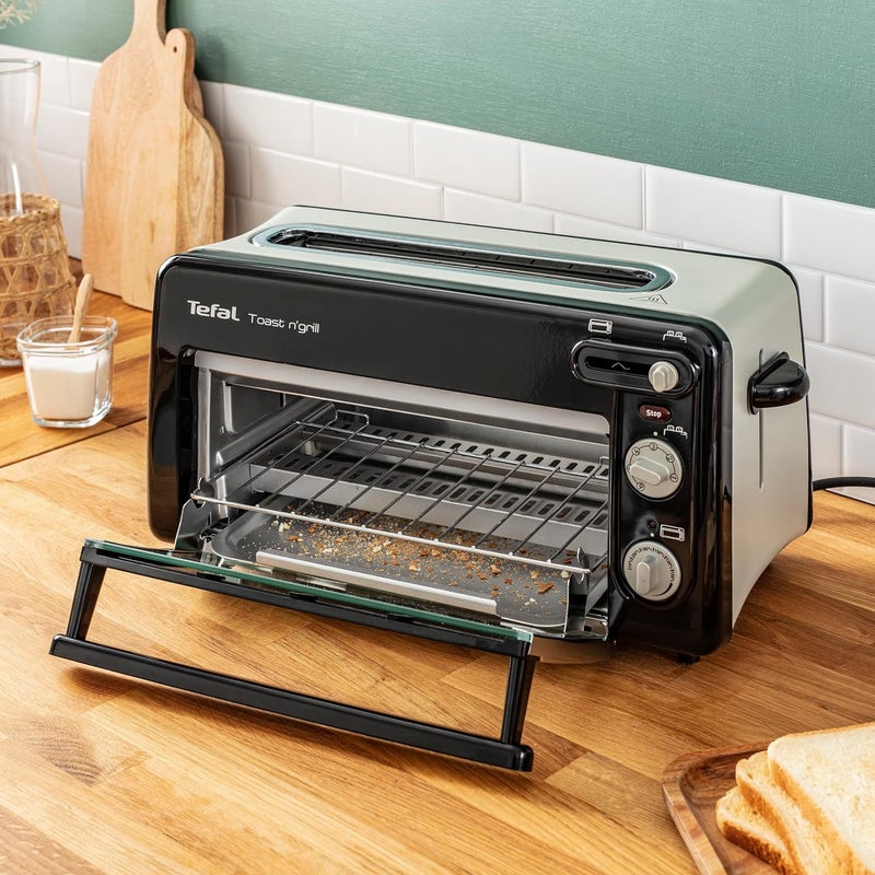 T-fal Tefal Toast & Grill TL6008 - Toaster and Oven, 2 in 1, 1300W Power, 1 Long Slot, 10 min Timer, Thermostat Adjustable up to 220 C, Includes Cookbook, Crumb Tray - Image 5
