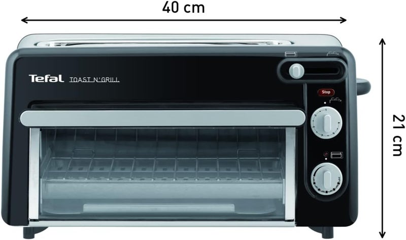 T-fal Tefal Toast & Grill TL6008 - Toaster and Oven, 2 in 1, 1300W Power, 1 Long Slot, 10 min Timer, Thermostat Adjustable up to 220 C, Includes Cookbook, Crumb Tray - Image 2