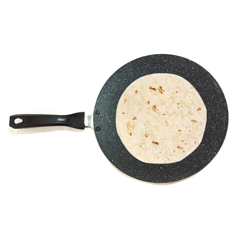 Non Stick Roti Pan Concave Tawa Low Oil Cooking Easy to Clean Cool Touch Handle 4 mm Thick Parathas Theplas Chapati Pancake Griddle Omelet - Image 1