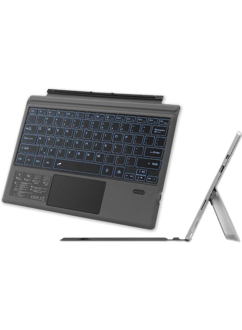 Captaintech Arabic Wireless Keyboard Type Cover Trackpad Mouse Replacement for Microsoft Surface Pro 7 Pro 6 Pro 5 Pro 4 Pro 3 Bluetooth Keyboard 7-Color LED Backlit Ultra-Slim Rechargeable Battery Multi-Touch - Image 1