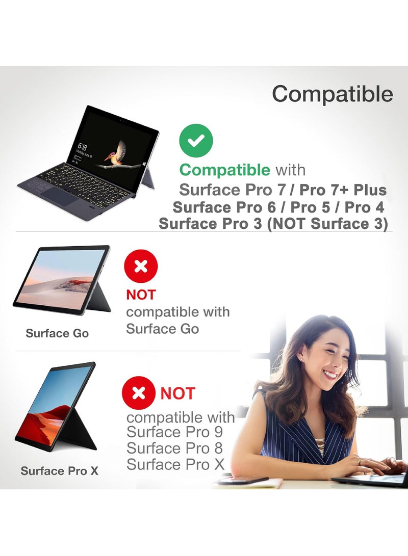 Captaintech Arabic Wireless Keyboard Type Cover Trackpad Mouse Replacement for Microsoft Surface Pro 7 Pro 6 Pro 5 Pro 4 Pro 3 Bluetooth Keyboard 7-Color LED Backlit Ultra-Slim Rechargeable Battery Multi-Touch - Image 2