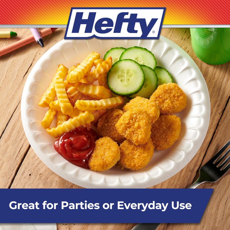 Hefty Everyday Soak Proof Disposable Foam Plates, 8.9 Inches, 100 Count, Disposable White Plates for Lunch, Salads, and Appetizers, Great for Everyday Use, Easy Cleanup - Image 5