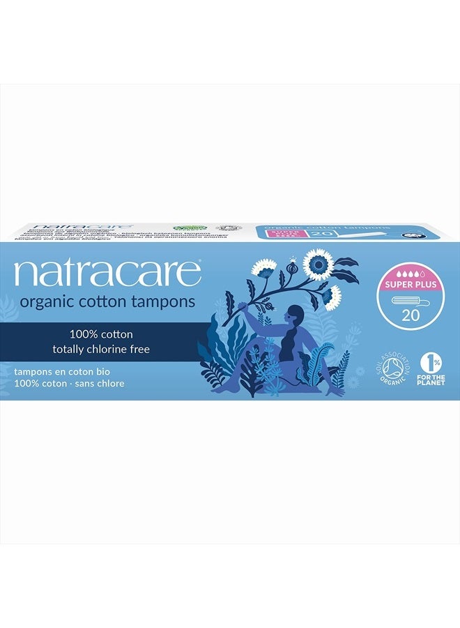 Natracare Non-Applicator 100% Organic Cotton Tampons, Super Plus, Totally Chlorine Free, Biodegradable and Compostable (1 Pack, 20 Tampons Total) - Image 1