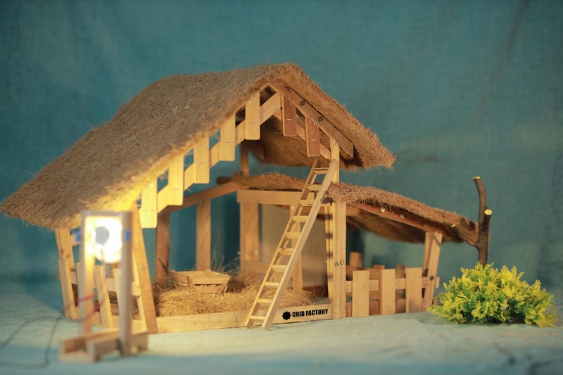 CRIB FACTORY Christmas Crib Large Size (72 cm x 33 cm x 45 cm) for up to 10 inch Figurines (with SPOT Light) - Image 1
