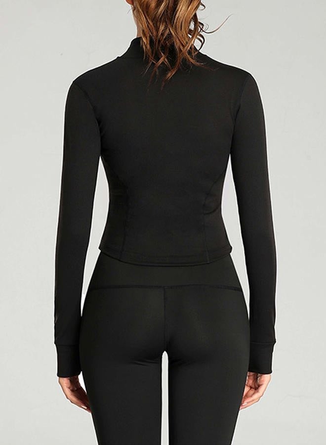 Yeokou Womens Active Zip Up Running Workout Cropped BBL Athletic Jacket with Thumb Holes, Black, M - Image 3