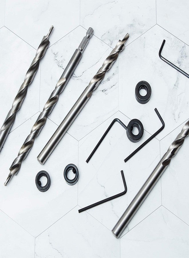 مادر قطع من مثقاب ثقب الجيب مقاس 3/8 بوصة مع طوق إيقاف العمق وساق سداسية مقاس 1/4 وساق مستديرة مثقاب خطوة ملتوية بديل لنظام دليل ثقب الجيب اليدوي Jig Master (بطول 6.3 بوصة) - Image 4