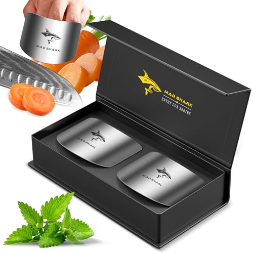 MAD SHARK Chef Finger Guards for Cutting with Gift Box 2pcs Premium 304 Stainless Steel Finger Protectors for Cutting Slicing and Chopping Vegetables Fruits and Meat Avoid Hurting Kitchen Tools