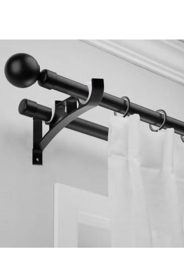 عربست علبتين من حوامل قضبان الستائر المتينة، حامل مزدوج للستائر والملابس، دعامة معدنية سوداء مع براغي – تتحمل حتى 50 كجم - Image 1