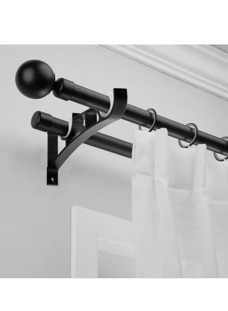 Arabest 2 Packs Heavy Duty Curtain Rod Brackets, Double Rod Holder for Curtains & Clothes, Black Metal Pole Support with Screws – Holds up to 50kg - Image 1