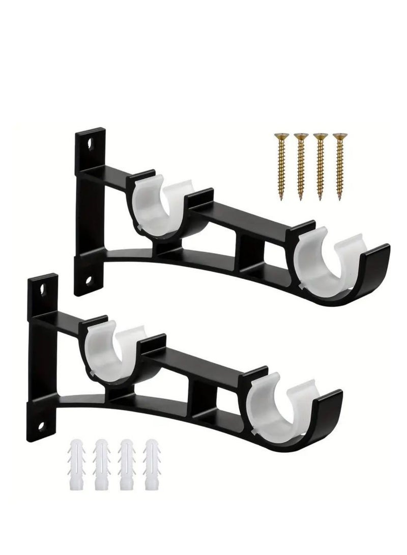 Arabest 2 Packs Heavy Duty Curtain Rod Brackets, Double Rod Holder for Curtains & Clothes, Black Metal Pole Support with Screws – Holds up to 50kg - Image 2