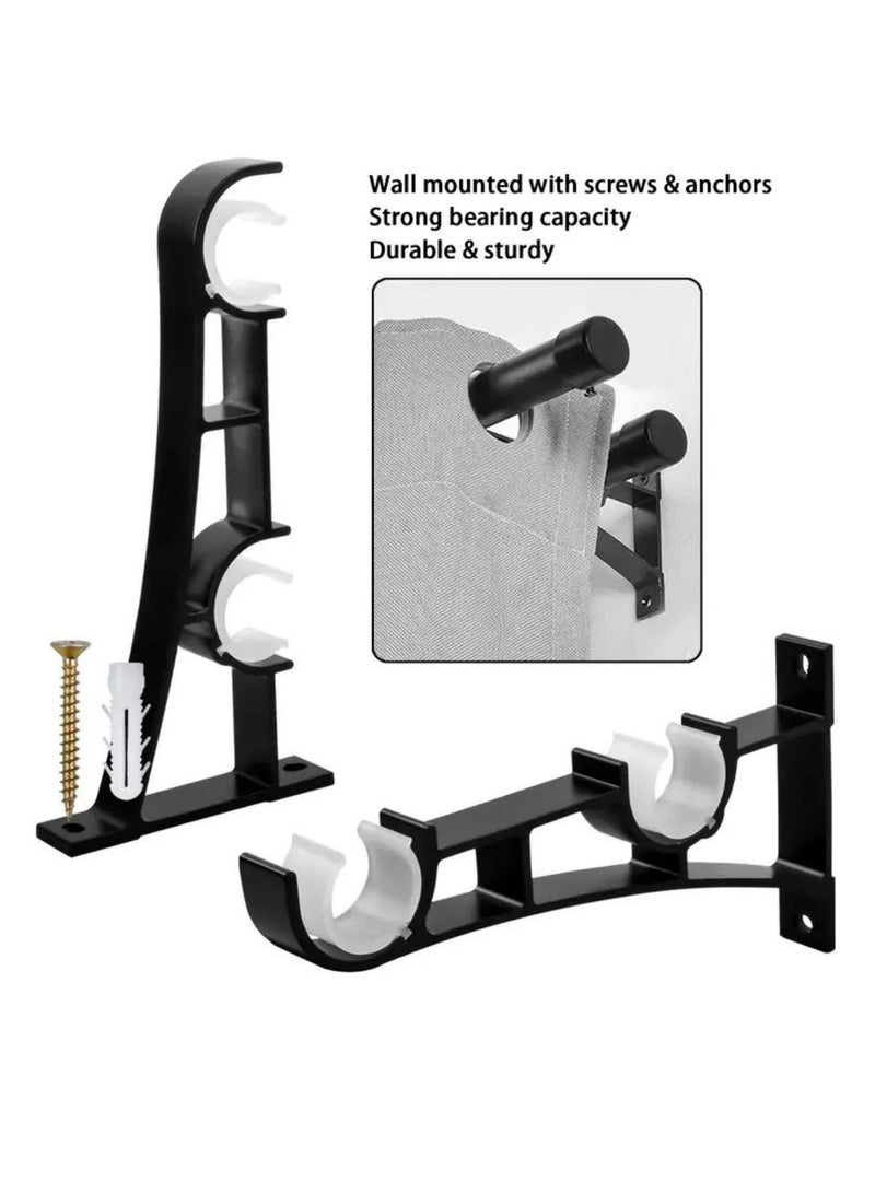 Arabest 2 Packs Heavy Duty Curtain Rod Brackets, Double Rod Holder for Curtains & Clothes, Black Metal Pole Support with Screws – Holds up to 50kg - Image 3