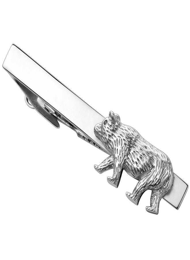 HAWSON 2.2 Inch Men's Wilderness Bear Tie Clip Silver Tie Bar for Wedding, Camping Events, Boardroom Northwoods Groomsmen Accessories & Outdoor Enthusiast Gifts - Image 1