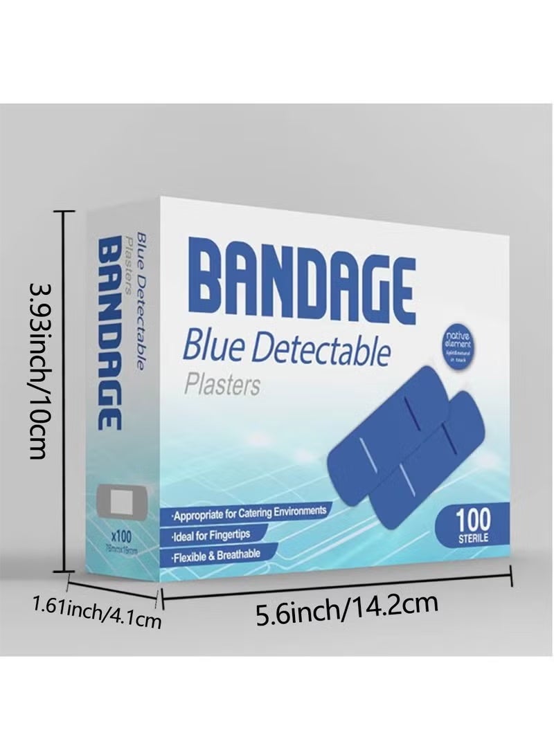 100 Pcs Blue Detectable Waterproof Bandages | Metal Detectable First Aid Tape for Hotel & Kitchen Use | Food Industry Safety - Image 1