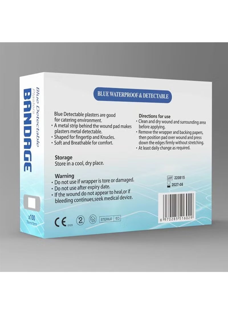 100 Pcs Blue Detectable Waterproof Bandages | Metal Detectable First Aid Tape for Hotel & Kitchen Use | Food Industry Safety - Image 3