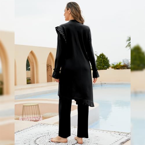 ODIZLI Muslim Swimsuits for Women Rash Guard Surfing Swimwear Long Sleeve Burkini Swimsuits for Women Islamic Full Cover Swimsuit Bathing Suit Swim Top Dress + Pants Hijab Cap 3pcs Set Black YY10869 S - Image 5