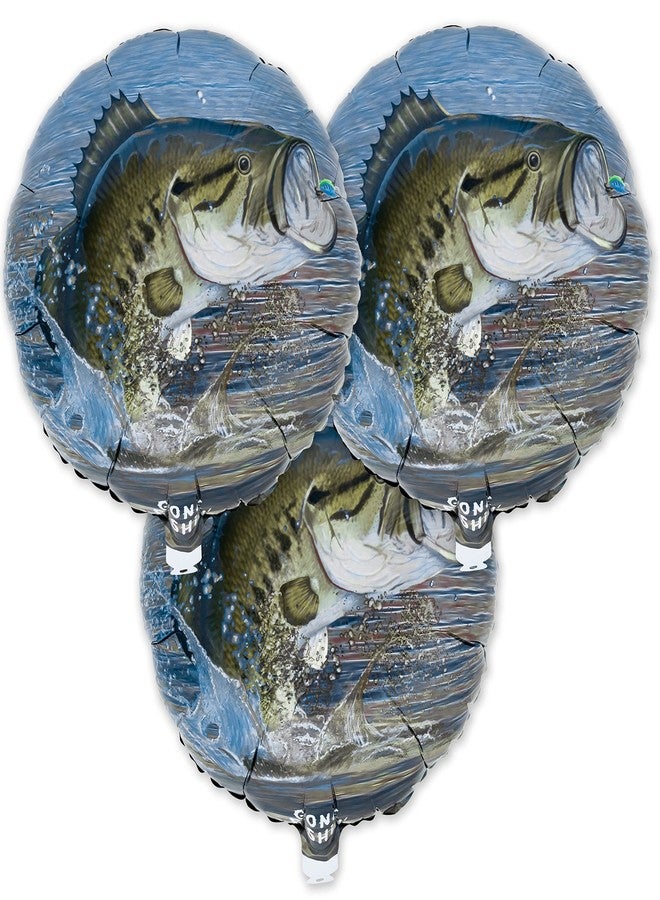 Havercamp Fish Balloons for Kids Party, 3 Pack 18in Bobber Balloons, Round Foil Mylar, Gone Fishin' Party Collection - Image 2