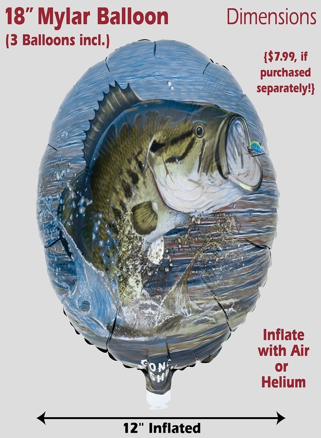 Havercamp Fish Balloons for Kids Party, 3 Pack 18in Bobber Balloons, Round Foil Mylar, Gone Fishin' Party Collection - Image 4