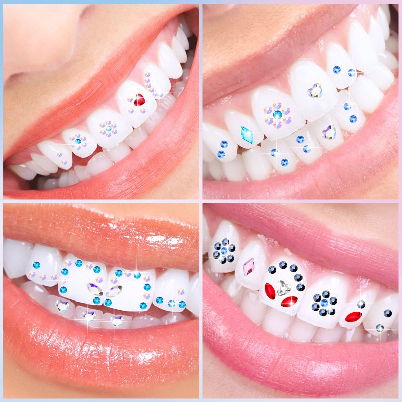 Sosation 377 Pieces Tooth Gem Kit DIY Fashionable Tooth Jewelry Kit Artificial Crystal Reflective Teeth Gems for Halloween Christmas Teeth Party Decorations Bright Style - Image 3