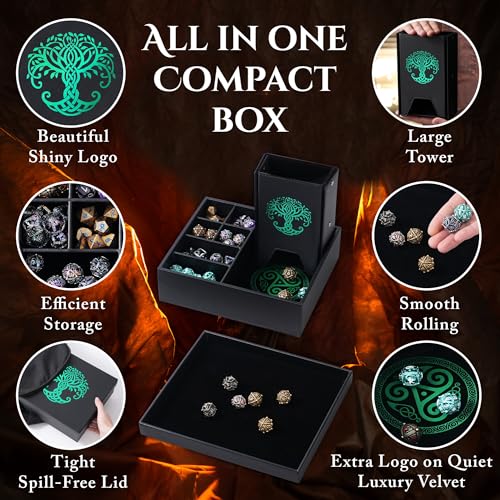 Soar Forge Dice Tray and Dice Tower for DND and RPG AllinOne Game Roamer Tray Large Tower for Random Rolls Stores Your Sets Minis and More Compatible with DD Gift Accessories Green Tree - Image 5