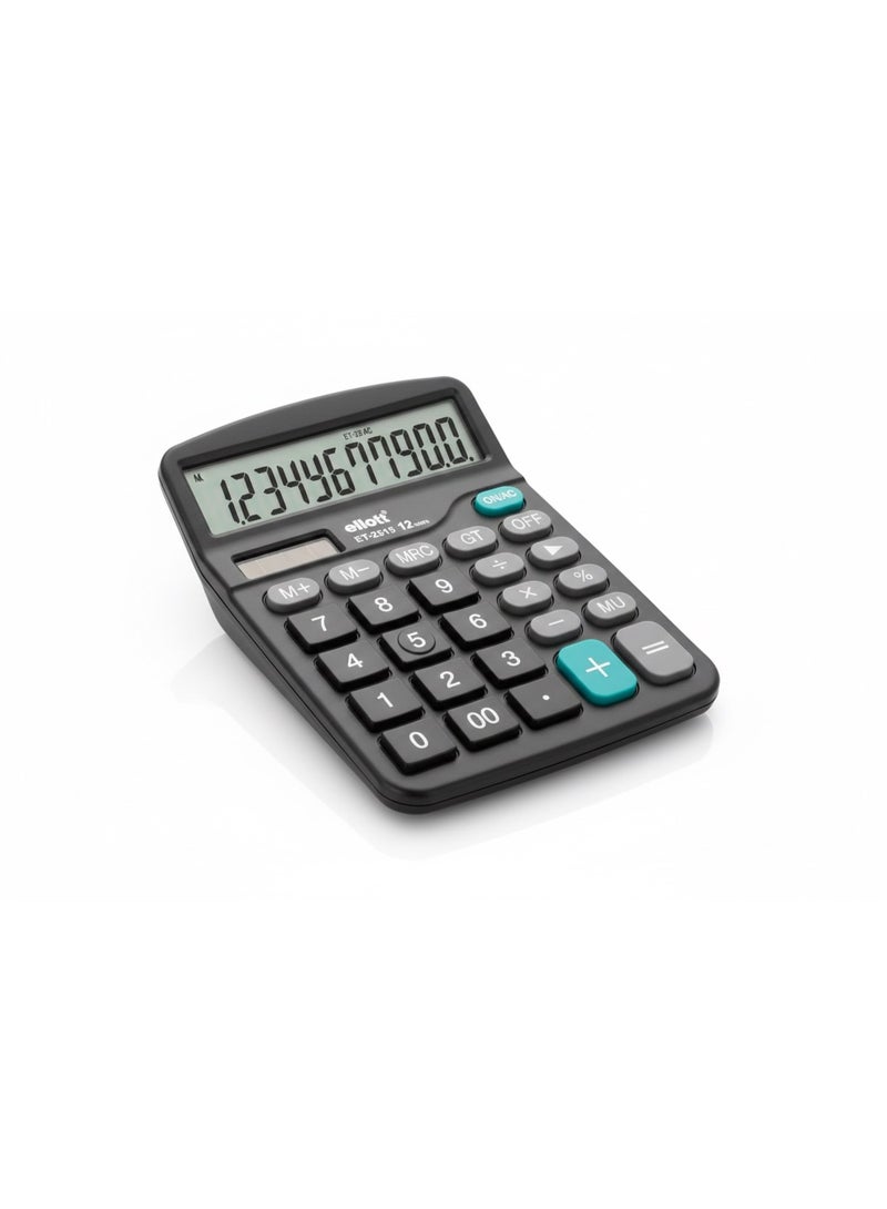 Ellott 12 Digit Desktop Calculator with Large LCD Display and Dual Power – Black - Image 1