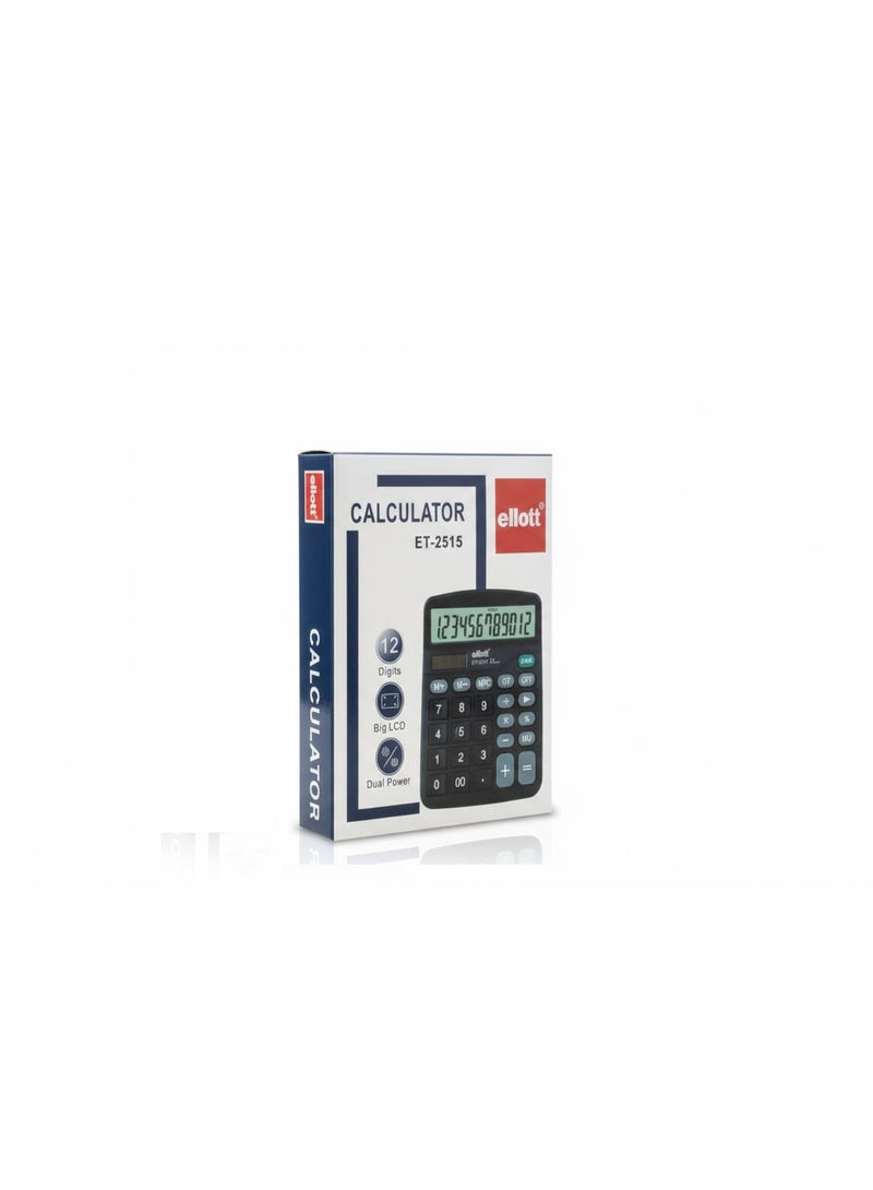 Ellott 12 Digit Desktop Calculator with Large LCD Display and Dual Power – Black - Image 2
