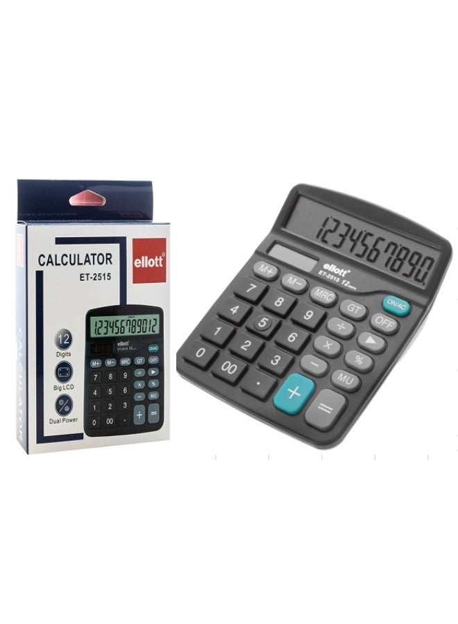 Ellott 12 Digit Desktop Calculator with Large LCD Display and Dual Power – Black - Image 3