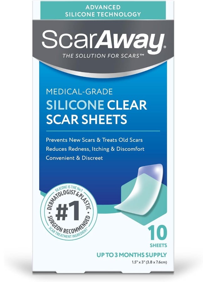 ScarAway Clear Silicone Scar Sheets, White, 10 Count - Image 1