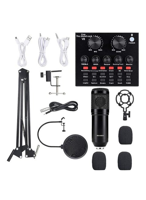 Podcast Equipment Set Bm 800 Mic Kit With V8 Live Sound Card Condenser Pc Gaming Mic With Professional Audio Mixer Prefect For Streaming Computer Singing Youtube Recording Black